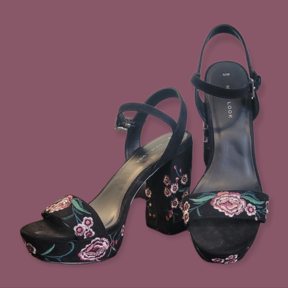 Floral Embroidered Platform Heels